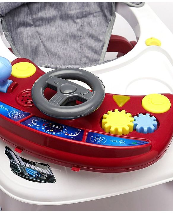 Babyhug Little Racer Car Shape Walker - Blue| Removable Toy Tray| Smooth Swivel Wheels| Light & Music| Comfortable Seat