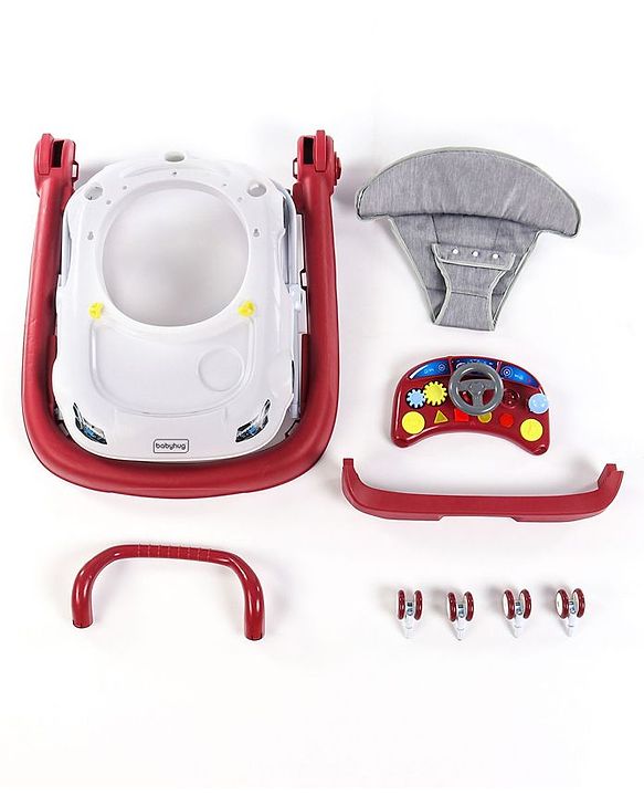 Babyhug Little Racer Car Shape Walker - Blue| Removable Toy Tray| Smooth Swivel Wheels| Light & Music| Comfortable Seat