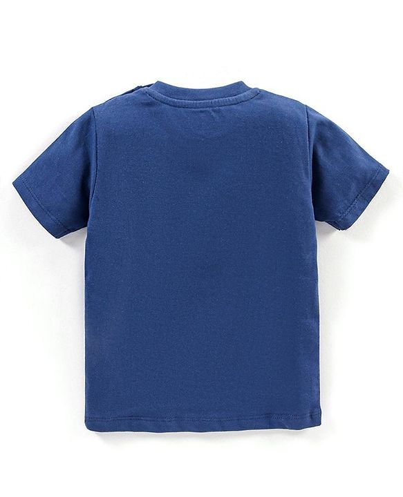 Babyhug Half Sleeves Cotton T-Shirt Rocket & Indian Flag Print - Navy Blue