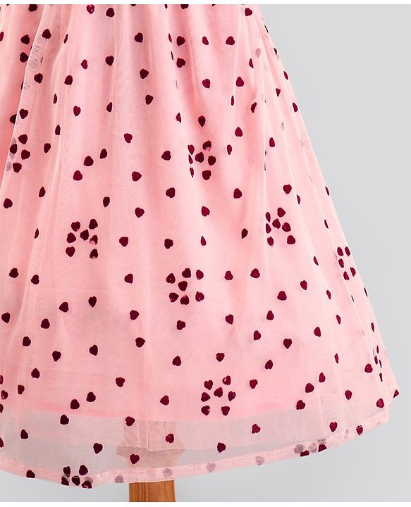 Pine Kids Cap Sleeves Knee Length Party Wear Frock Heart Print - Light Pink