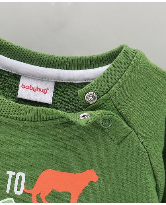 Babyhug Cotton Blend Knit Full Sleeves Text Printed Sweatshirt - Green