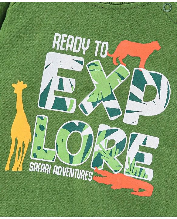 Babyhug Cotton Blend Knit Full Sleeves Text Printed Sweatshirt - Green