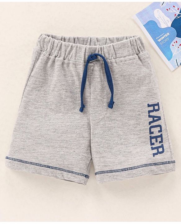 Babyhug Cotton Knit Mid Thigh Length Shorts Text Print - Grey