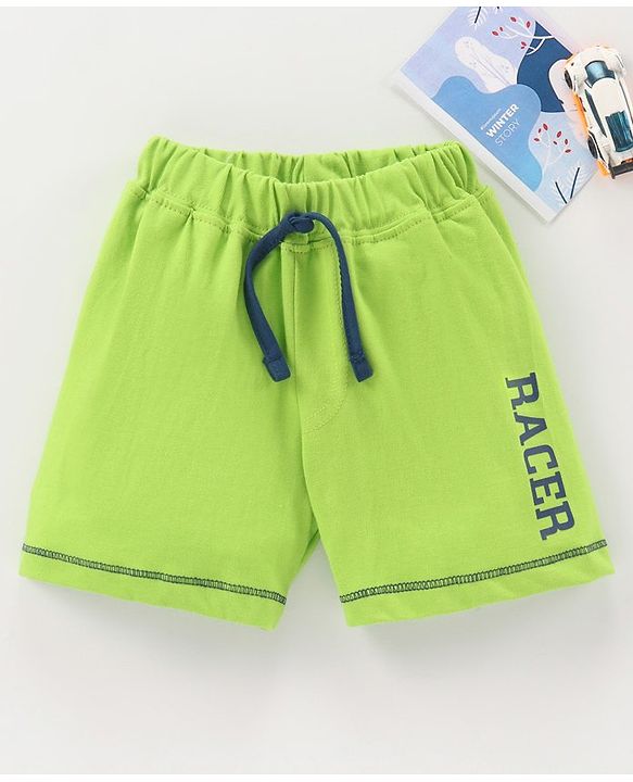 Babyhug Cotton Knit Mid Thigh Length Shorts Text Print - Green