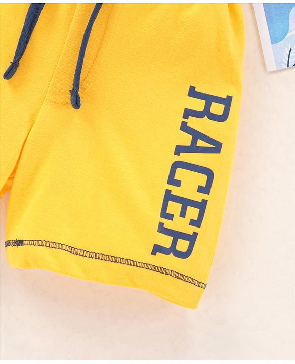 Babyhug Cotton Knit Mid Thigh Length Shorts Text Print - Yellow