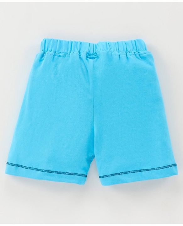 Babyhug Cotton Knit Mid Thigh Length Shorts Text Print - Blue