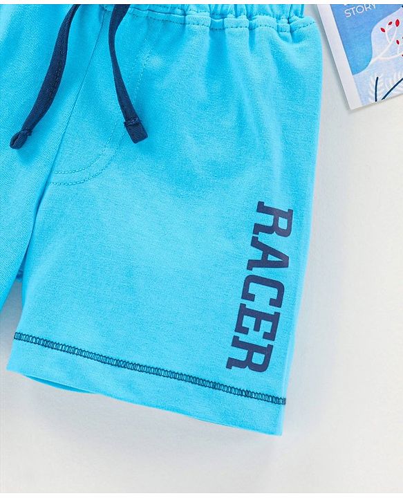 Babyhug Cotton Knit Mid Thigh Length Shorts Text Print - Blue