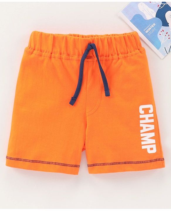 Babyhug Cotton Knit Mid Thigh Length Shorts Text Print - Orange