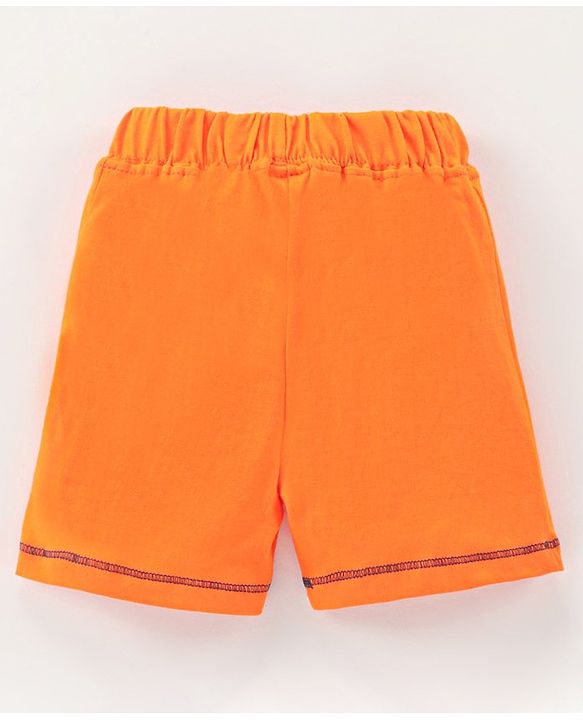 Babyhug Cotton Knit Mid Thigh Length Shorts Text Print - Orange