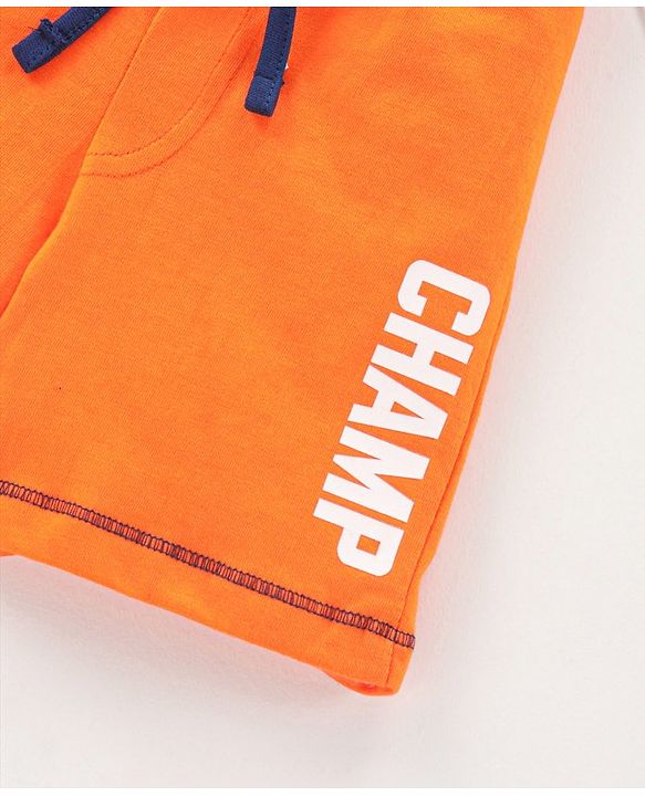 Babyhug Cotton Knit Mid Thigh Length Shorts Text Print - Orange
