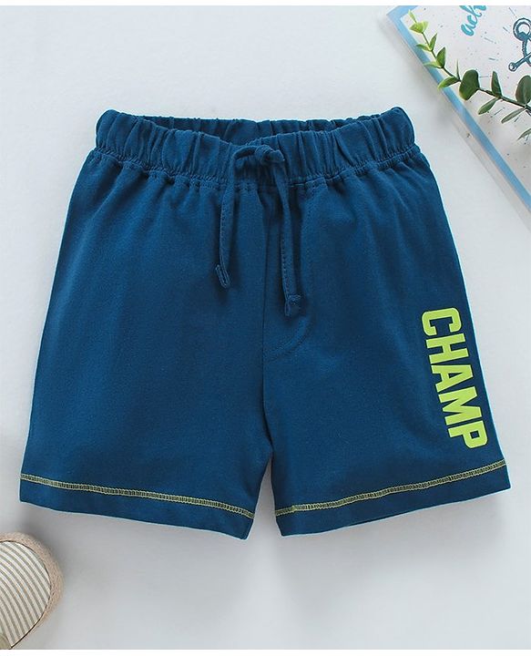 Babyhug Cotton Knit Mid Thigh Length Shorts Text Print - Navy