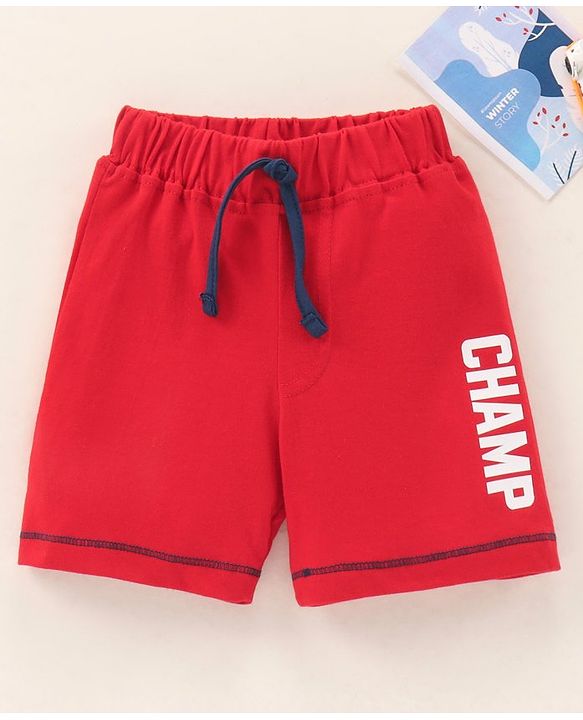 Babyhug Cotton Knit Mid Thigh Length Shorts Text Print - Red