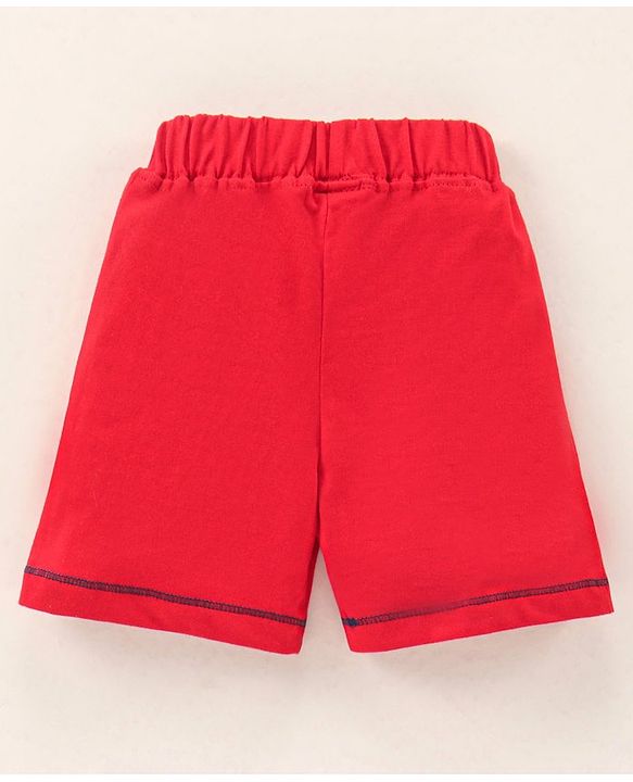 Babyhug Cotton Knit Mid Thigh Length Shorts Text Print - Red