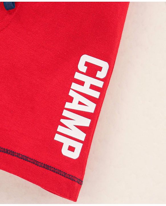 Babyhug Cotton Knit Mid Thigh Length Shorts Text Print - Red