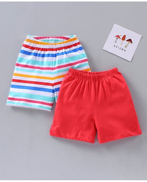 Babyhug Mid Thigh Length Knit Cotton Shorts Stripes Print Pack of 2- Red White