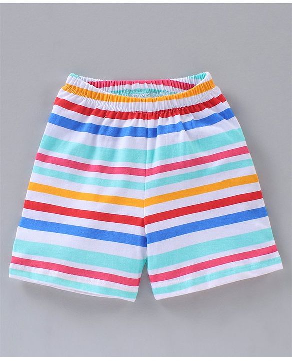 Babyhug Mid Thigh Length Knit Cotton Shorts Stripes Print Pack of 2- Red White