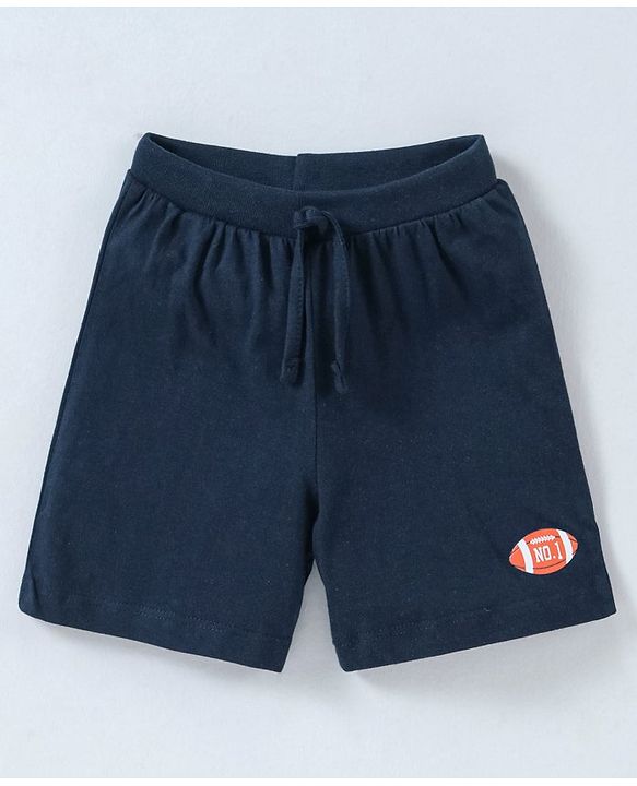 Babyhug Cotton Knit Mid Thigh Length Shorts Rugby Print Pack of 3 - Navy Blue, Red & Grey