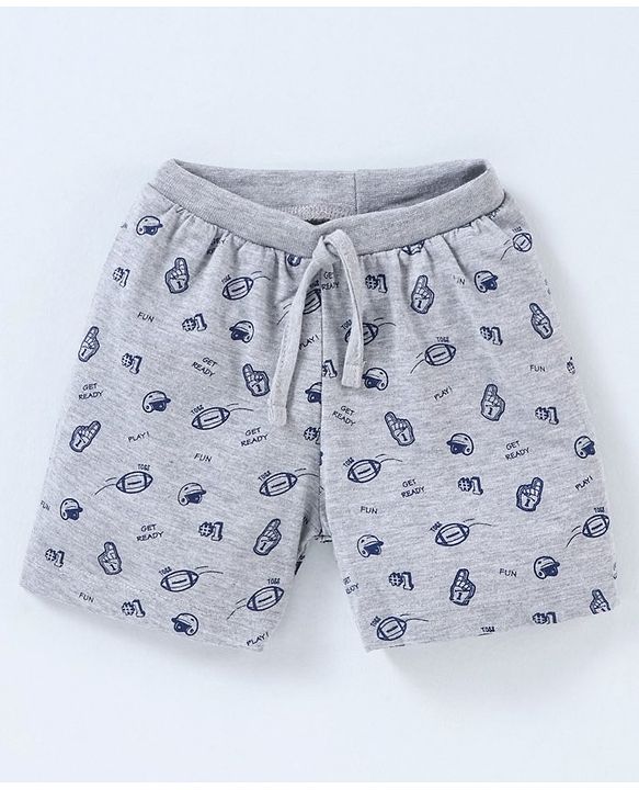 Babyhug Cotton Knit Mid Thigh Length Shorts Rugby Print Pack of 3 - Navy Blue, Red & Grey