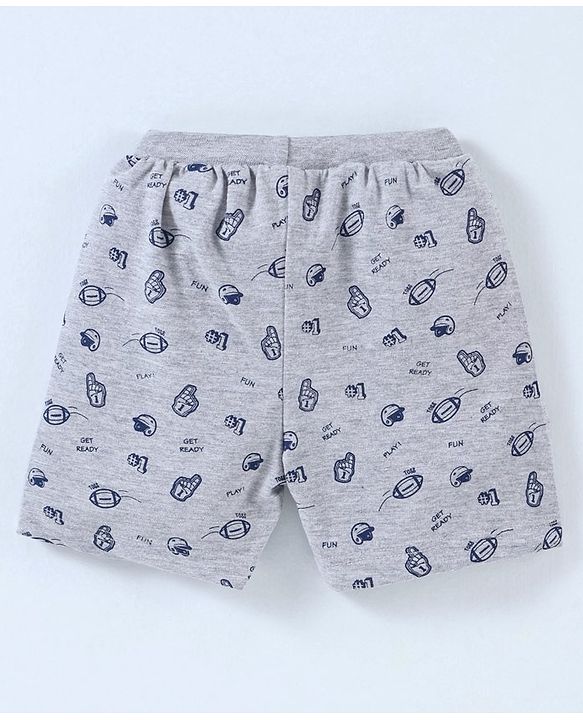 Babyhug Cotton Knit Mid Thigh Length Shorts Rugby Print Pack of 3 - Navy Blue, Red & Grey
