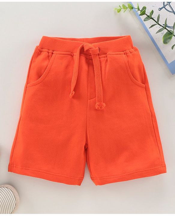 Babyhug Knit Cotton Knee Length Solid Shorts - Orange