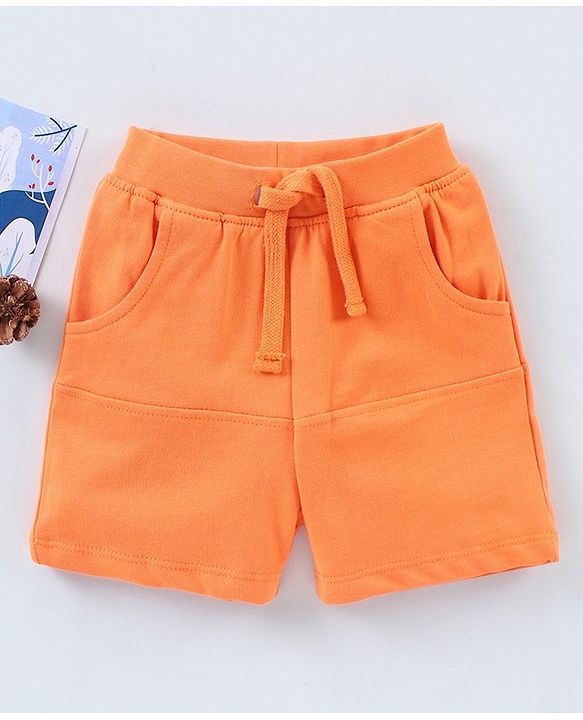 Babyhug Cotton Knit Knee Length Solid Shorts - Orange