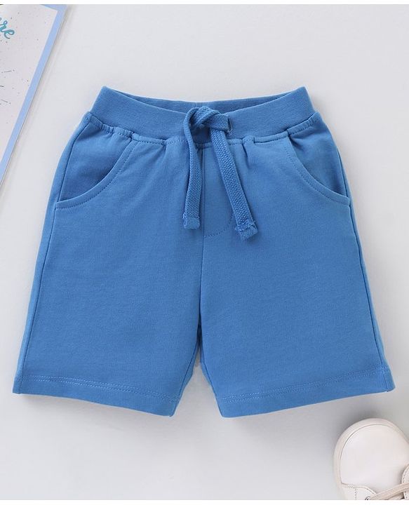 Babyhug Cotton Knit Knee Length Solid Color Shorts - Blue