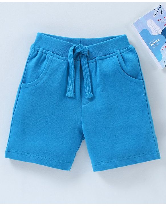 Babyhug Cotton Knit Knee Length Shorts Solid - Blue
