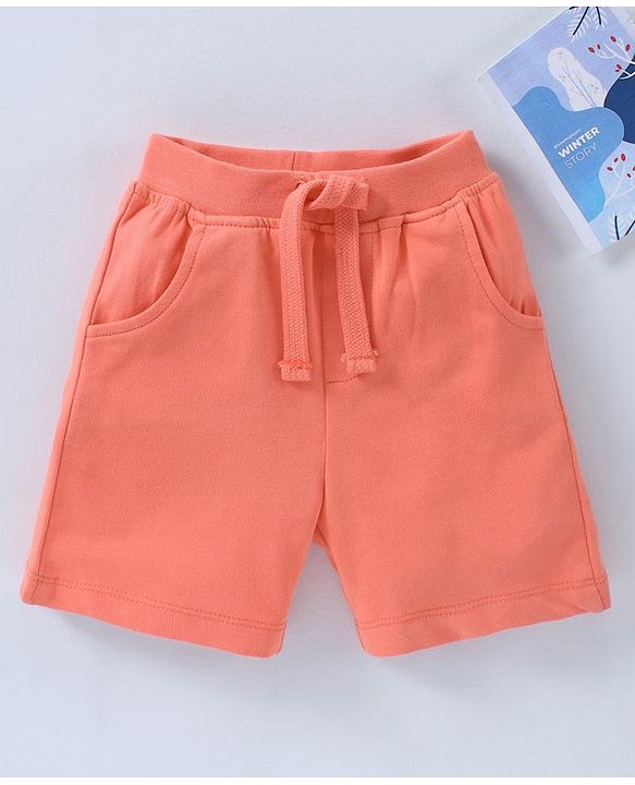 Babyhug Knee Length Knit Cotton Shorts Solid- Orange
