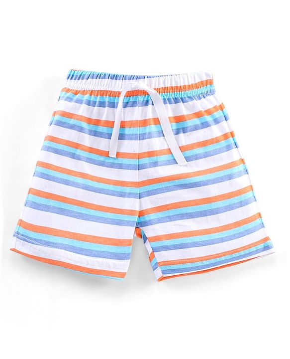 Babyhug Cotton Knit Mid Thigh Length Striped Shorts Pack of 3 - White Orange Blue