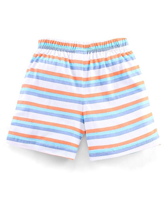 Babyhug Cotton Knit Mid Thigh Length Striped Shorts Pack of 3 - White Orange Blue