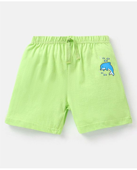 Babyhug Cotton Knit Mid Thigh Length Shorts Dolphin Print Pack of 3 - Lime Green White & Blue