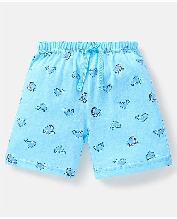 Babyhug Cotton Knit Mid Thigh Length Shorts Dolphin Print Pack of 3 - Lime Green White & Blue