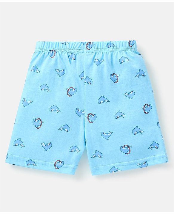 Babyhug Cotton Knit Mid Thigh Length Shorts Dolphin Print Pack of 3 - Lime Green White & Blue
