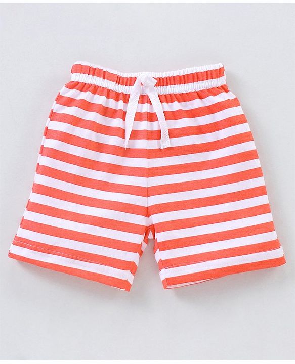 Babyhug Cotton Knit Mid Thigh Length Shorts Fox & Stripes Print- Blue & Orange