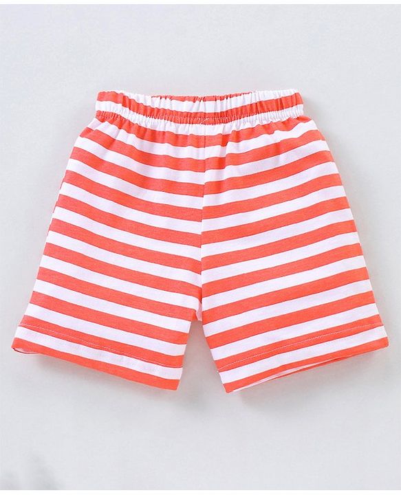 Babyhug Cotton Knit Mid Thigh Length Shorts Fox & Stripes Print- Blue & Orange
