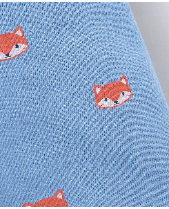 Babyhug Cotton Knit Mid Thigh Length Shorts Fox & Stripes Print- Blue & Orange