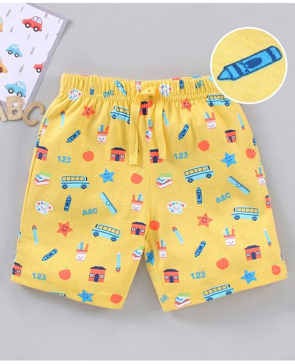 Babyhug Cotton Knit Mid Thigh Length All Over Printed Short - Yellow