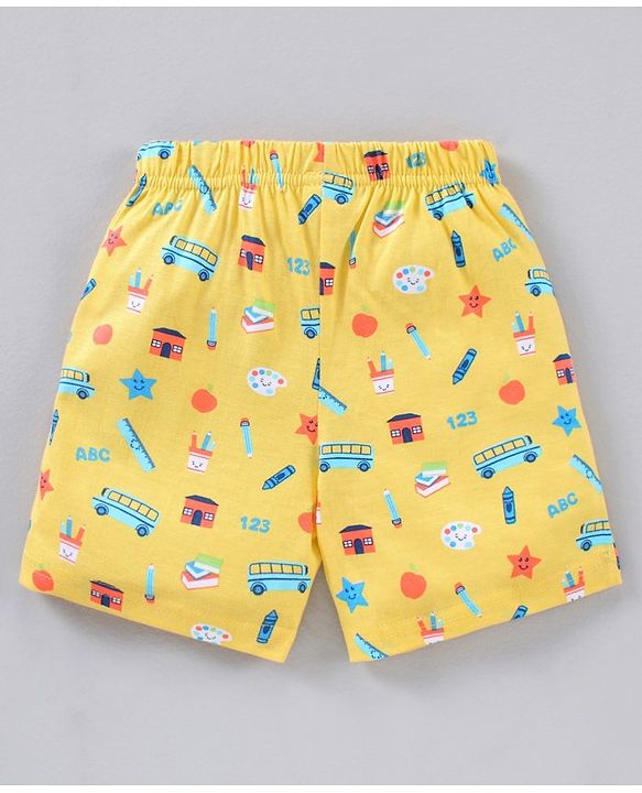 Babyhug Cotton Knit Mid Thigh Length All Over Printed Short - Yellow