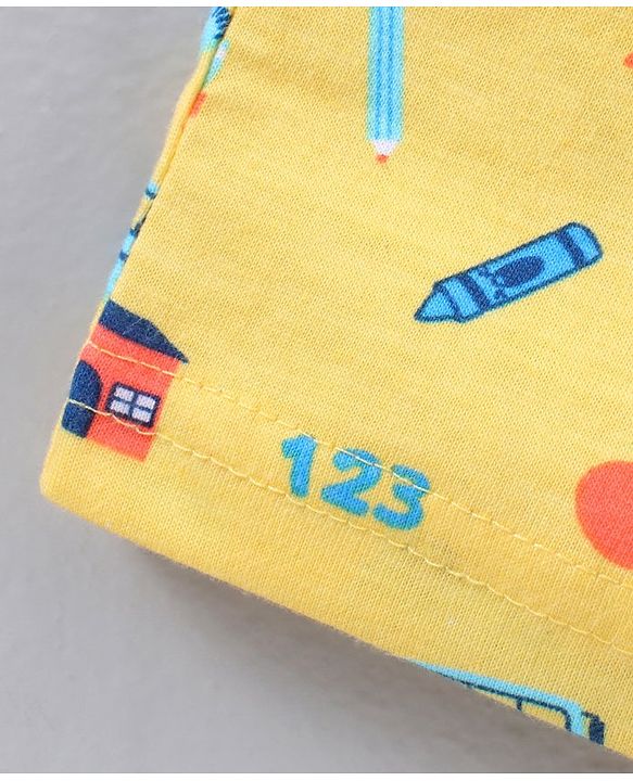 Babyhug Cotton Knit Mid Thigh Length All Over Printed Short - Yellow