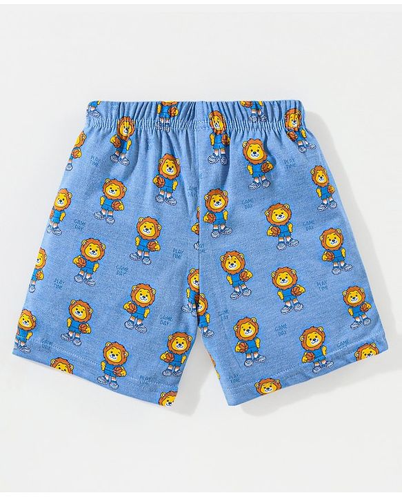 Babyhug Cotton Knit Mid Thigh Length Shorts Lion Print- Blue