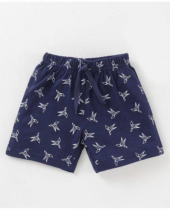Babyhug Cotton Knit Mid Thigh Length Shorts All Over Print - Blue