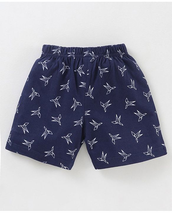Babyhug Cotton Knit Mid Thigh Length Shorts All Over Print - Blue