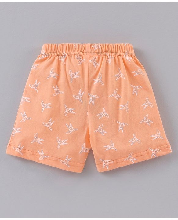 Babyhug Cotton Knit Mid Thigh Length Shorts Paper Plane Print - Orange