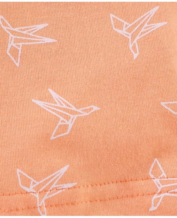 Babyhug Cotton Knit Mid Thigh Length Shorts Paper Plane Print - Orange