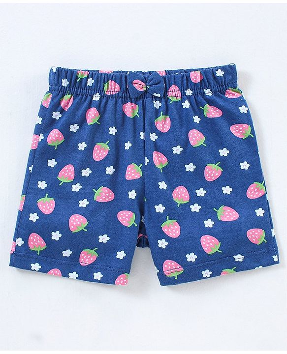 Babyhug Cotton Knit Mid Thigh Length Short Strawberry Print Pack of 3 - Pink & Navy Blue