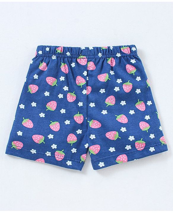 Babyhug Cotton Knit Mid Thigh Length Short Strawberry Print Pack of 3 - Pink & Navy Blue