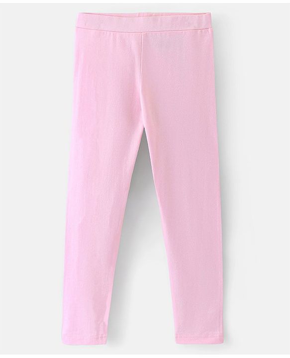 Pine Kids Cotton Ankle Length Biowashed  Stretchable All Over Printed & Solid Color Leggings Pack Of 2 - Blue Pink
