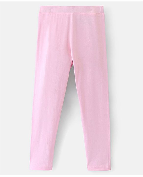 Pine Kids Cotton Ankle Length Biowashed  Stretchable All Over Printed & Solid Color Leggings Pack Of 2 - Blue Pink