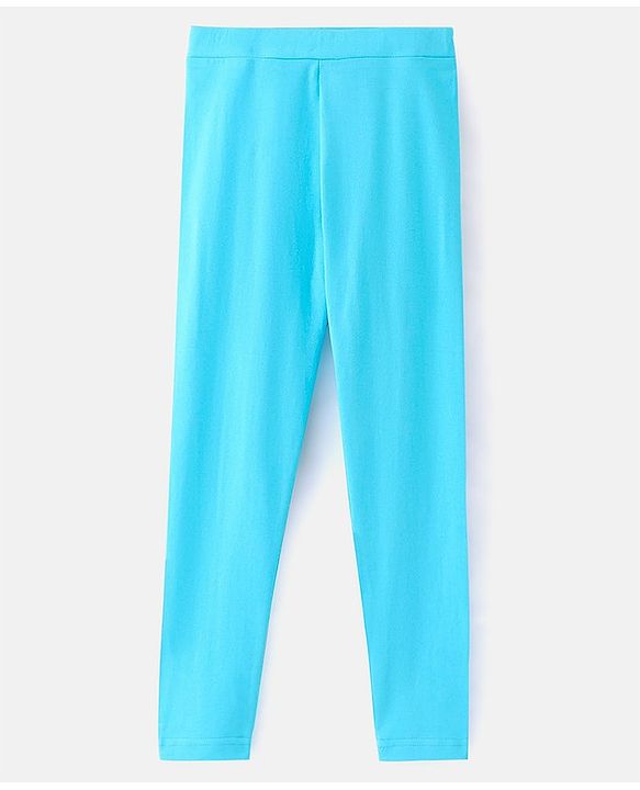 Pine Kids Ankle Length Biowashed Cotton Stretchable Leggings Leopard Print & Solid Pack Of 2 - Blue