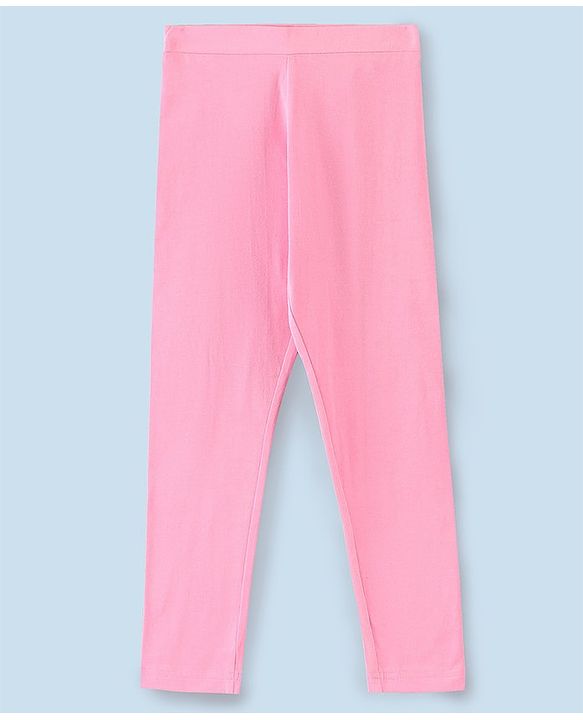 Pine Kids Full Length Stretchable and Biowash Cotton Leggings Heart Print with Solid Pack of 2 - Pink